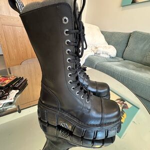 Stylish Black Combat Boots New Rock